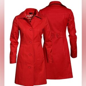H&M Vibrant Red Polka Dot Lined Coat
